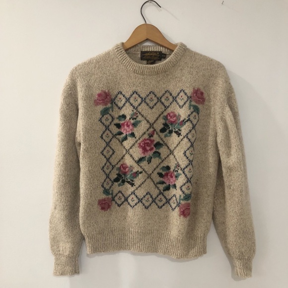 Eddie Bauer Sweaters - Vintage Eddie Bauer Wool Sweater Floral 1990